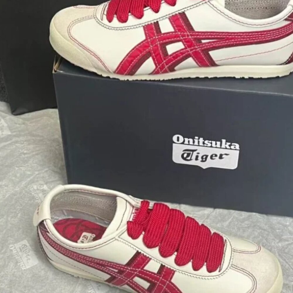 Onitsuka Tiger by Asics White Sneakers with Red Stripes - Picture 6 of 8